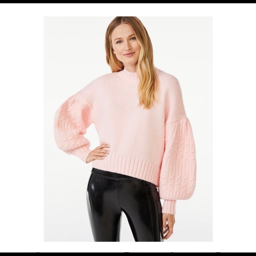 Scoop cropped bubble sleeve sweater